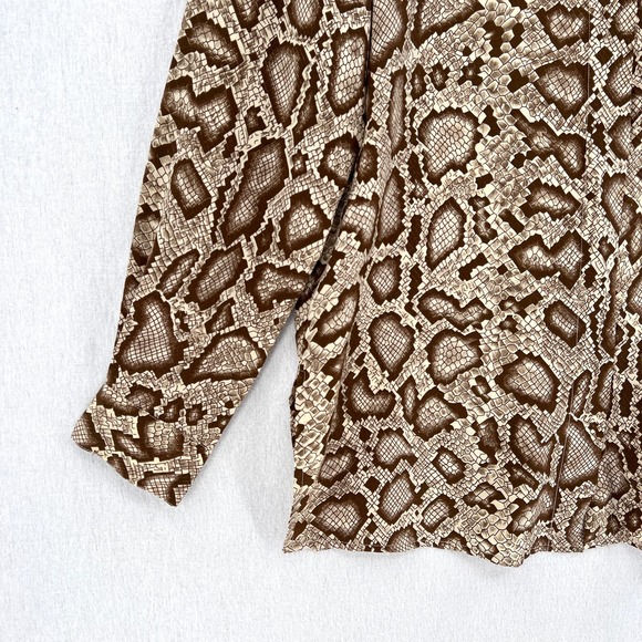 BALLA VALENTINA Shirt Womens Medium Cream Brown Snake Python Print Silk Blouse - Picture 10 of 16